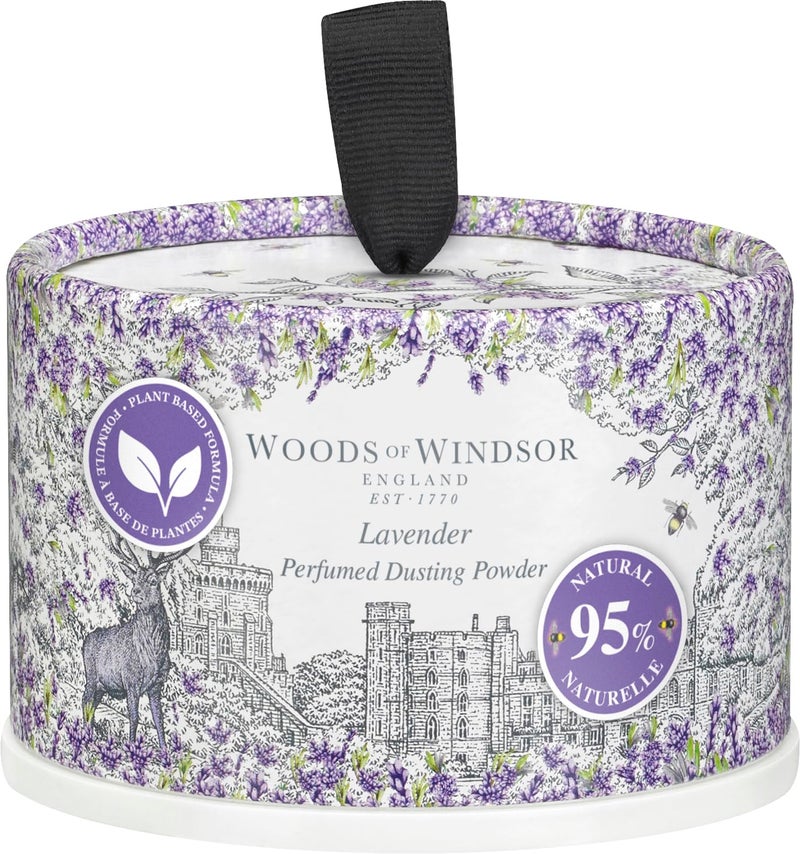 Woods of Windsor Lavender Perfumed Talcum Powder, Floral Dusting Powder with Body Puff, Scented Powder for Women to Help with Odor Control and Chafing, Lavender Scent 100g - Image 1